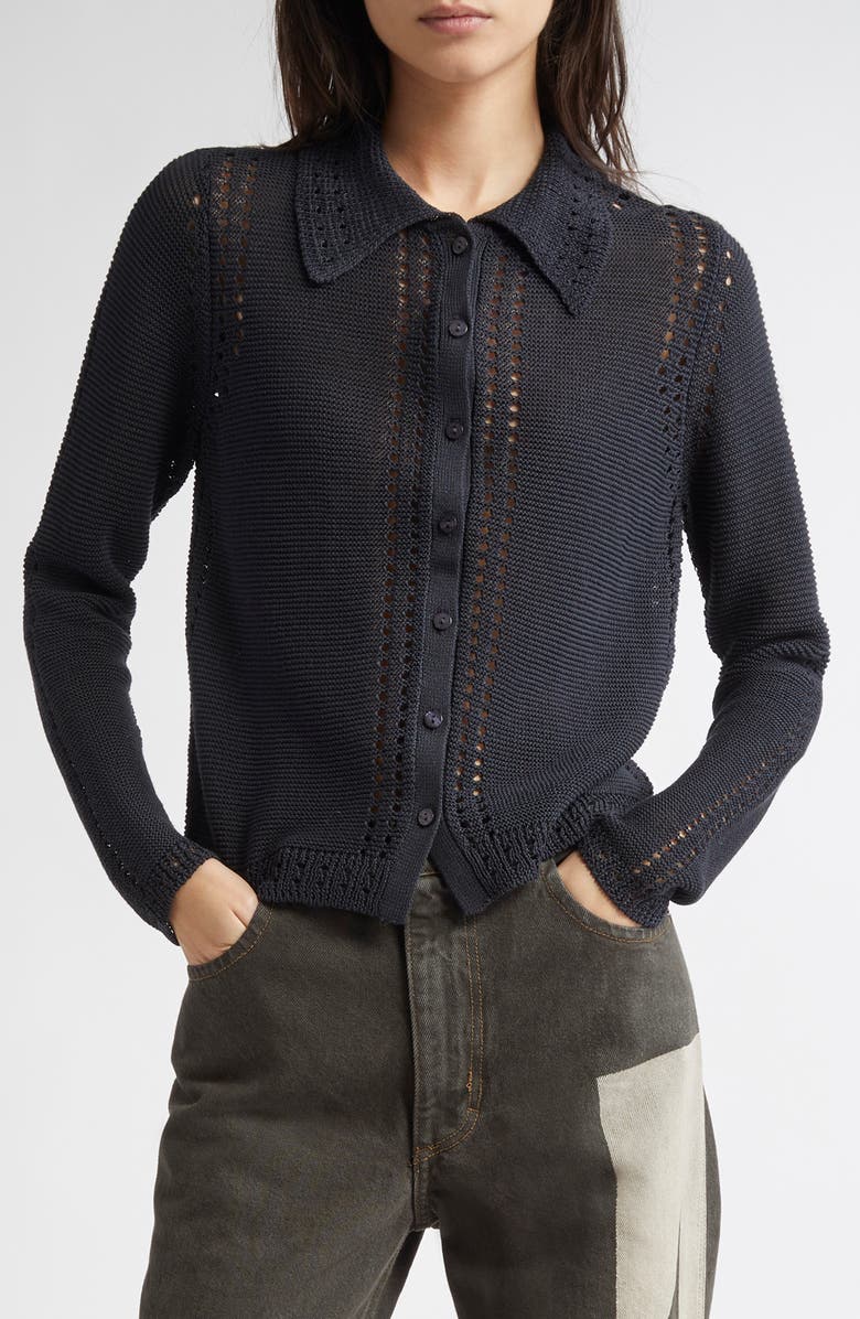 Eckhaus Latta Sol Pointelle Cotton Cardigan, Main, color, 