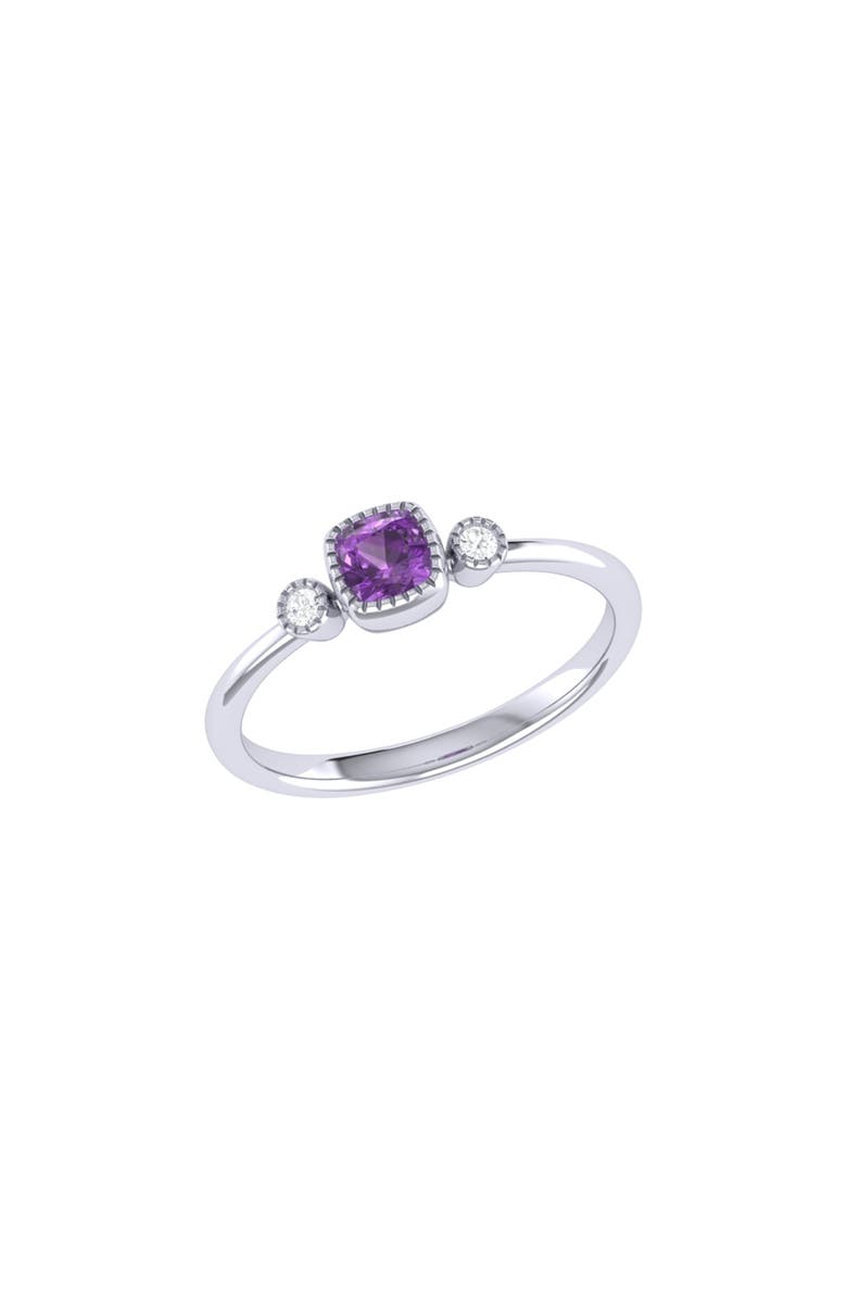 LuvMyJewelry Cushion Cut Amethyst & Diamond Birthstone Ring in 14K Gold, Main, color, 