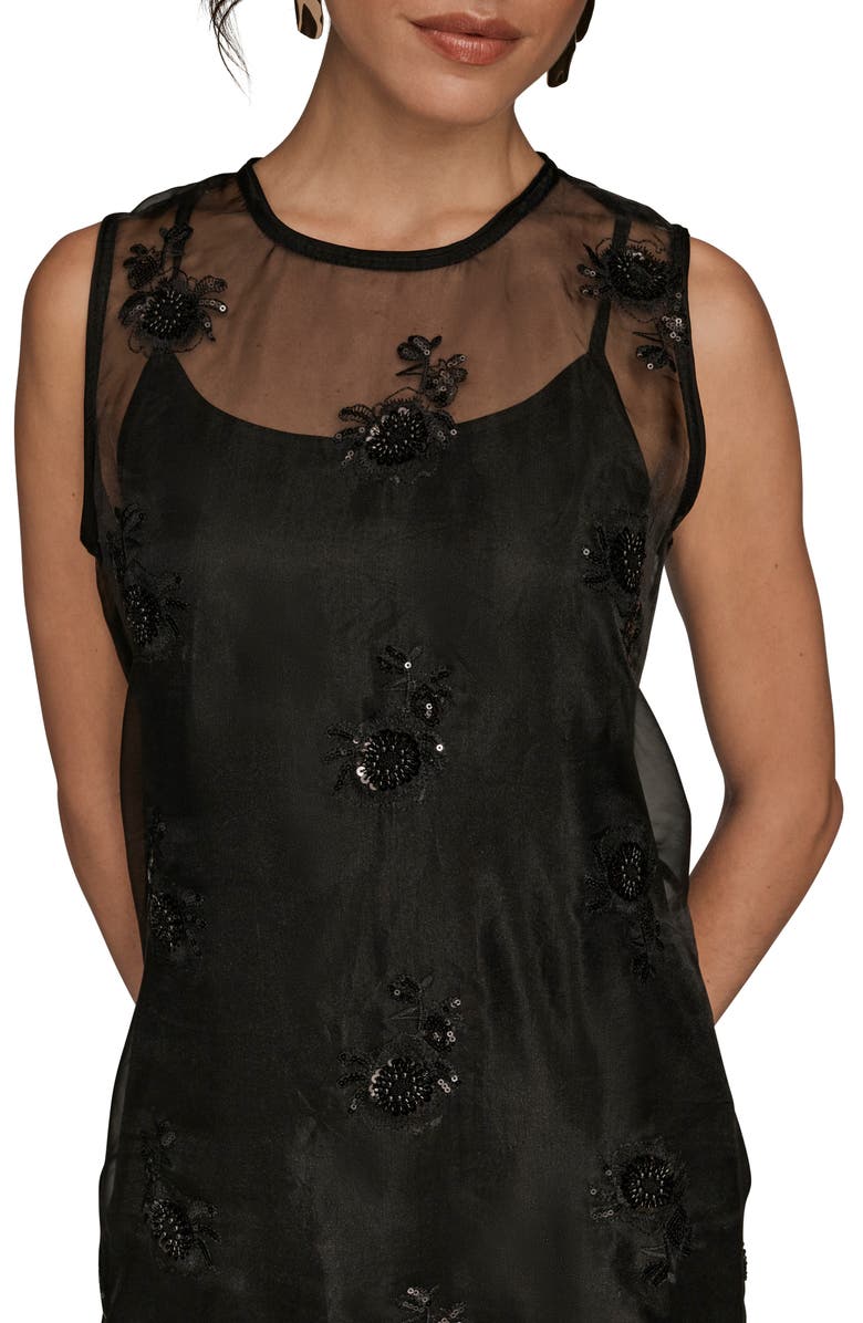 Donna Karan New York Sequin Embroidered Sleeveless Midi Dress, Alternate, color, Black