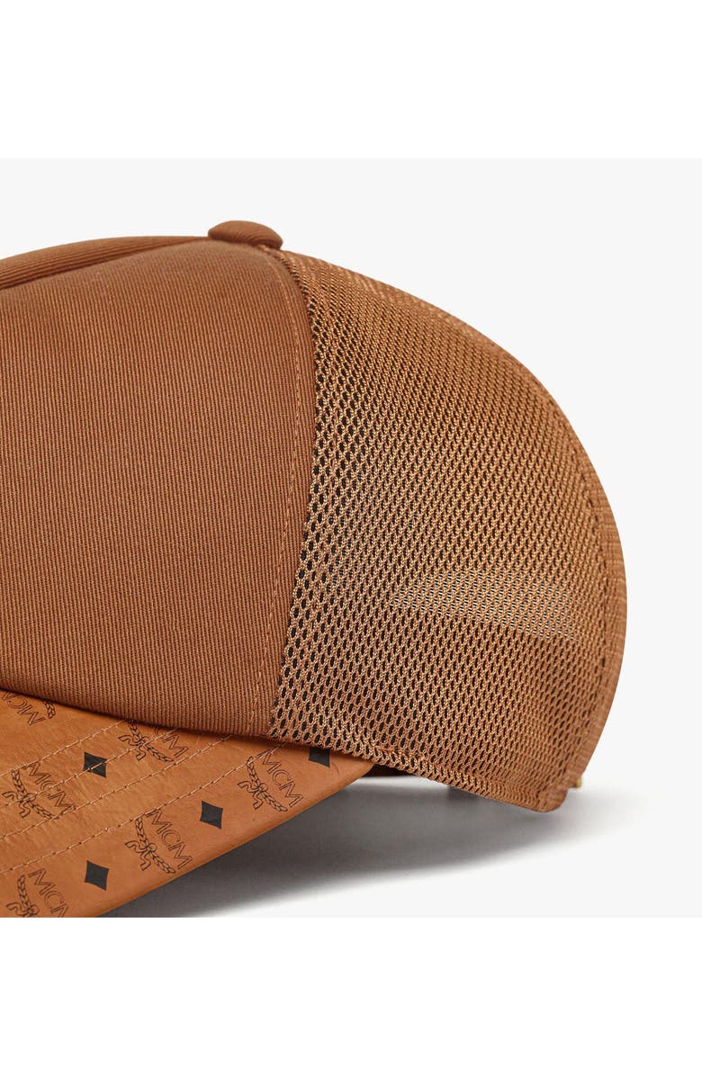 MCM Diamond Cap in Cotton and Monogram Print Leather, Alternate, color, Cognac