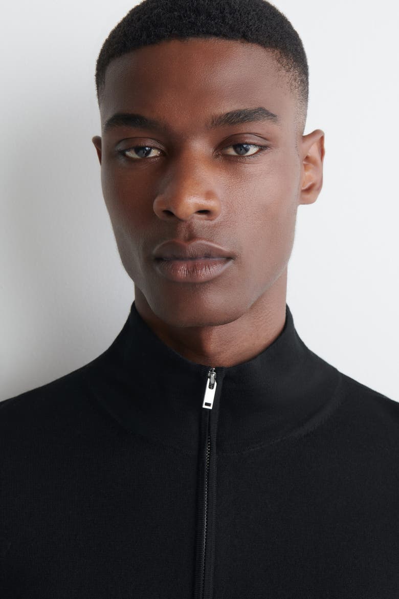Merino Wool Zip-up Mock-neck Sweater, Alternate, color, BLACK
