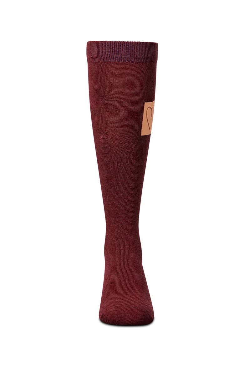 Girl's Cork Heart Patch Tab Knee High Socks, Alternate, color, Burgundy
