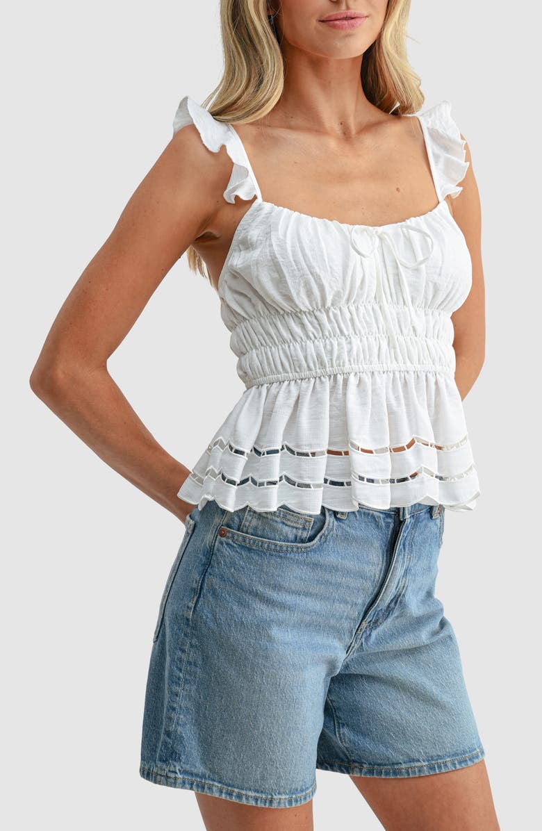 All in Favor Ruffle Peplum Sleeveless Top, Alternate, color, White