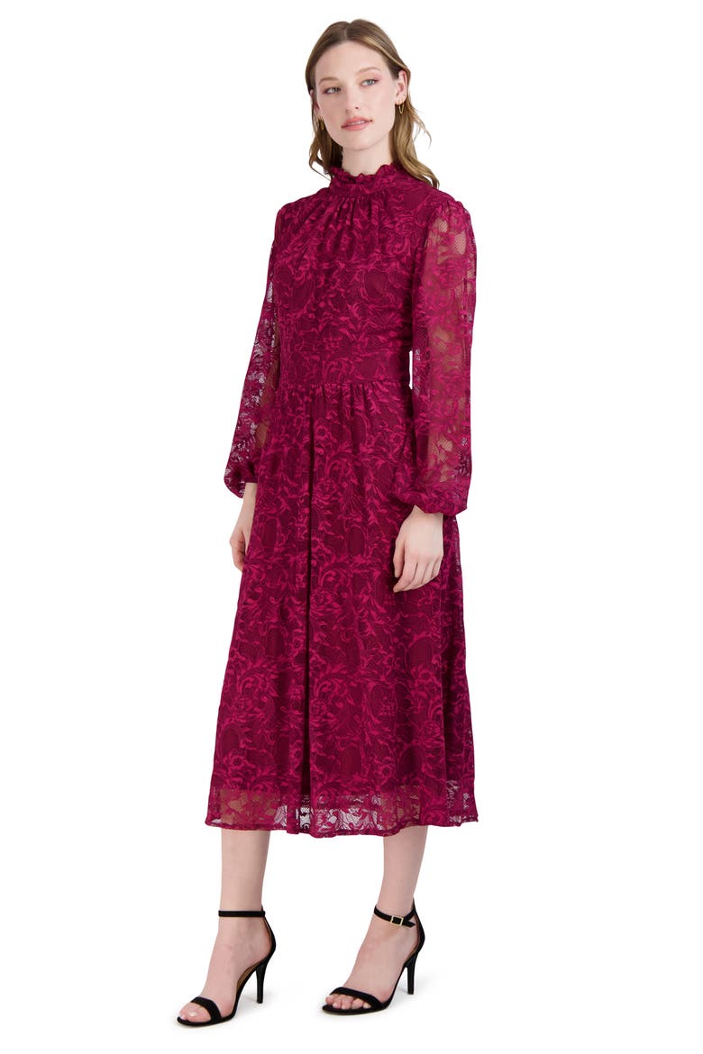 Long Sleeve Lace Cocktail Dress, Alternate, color, WINE