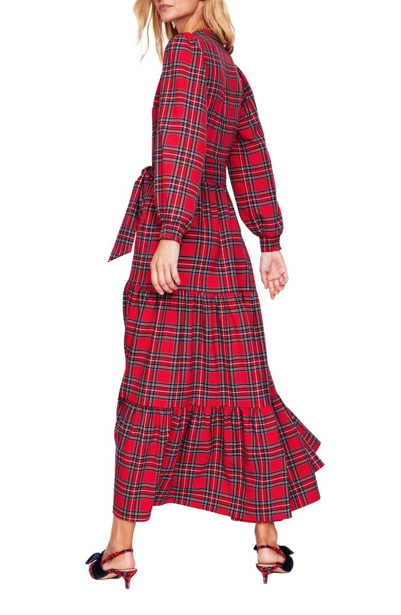 Boden Alba Check Tie Waist Long Sleeve Maxi Dress, Alternate, color, 