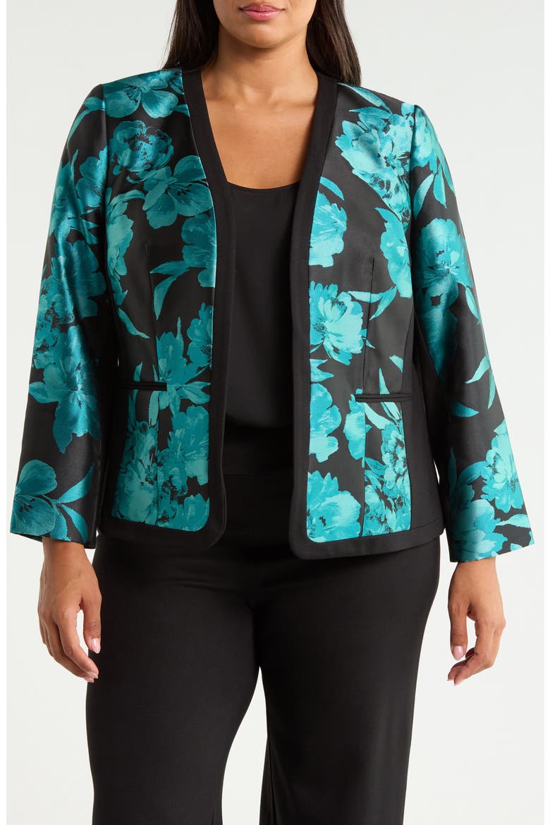 Floral Open Front Blazer, Main, color, BOTTLE TEAL MLT