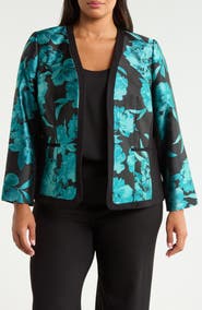 KASPER Floral Open Front Blazer
