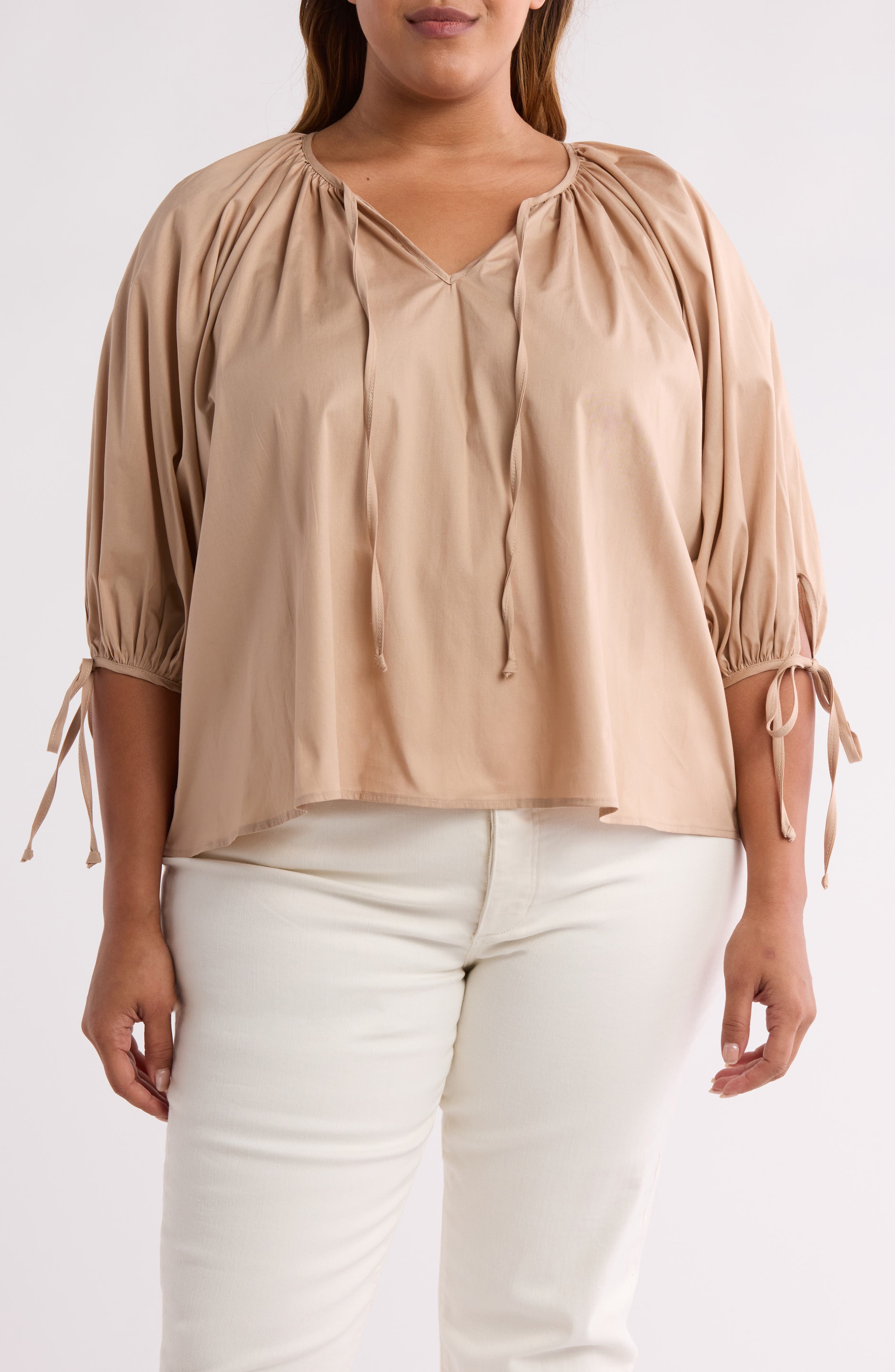 Renee C Three-Quarter Sleeve Poplin Top