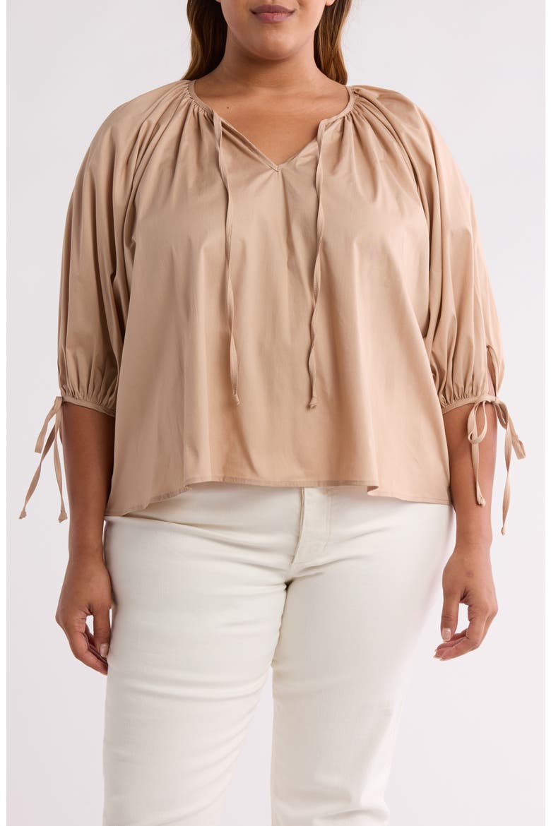 Three-Quarter Sleeve Poplin Top, Main, color, TAUPE