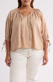 Renee C Three-Quarter Sleeve Poplin Top