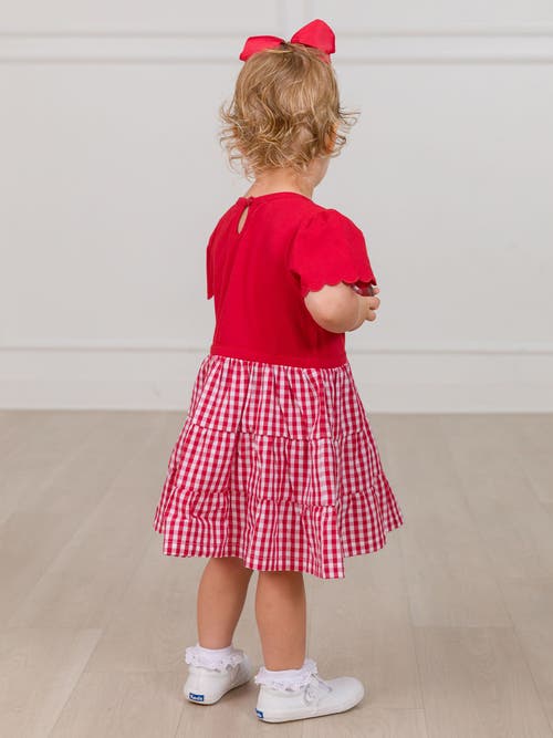 Rufflebutts Mixed Media Short Sleeve Tiered Dress In Red