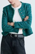 MANGO Fringe Trim Tweed Jacket
