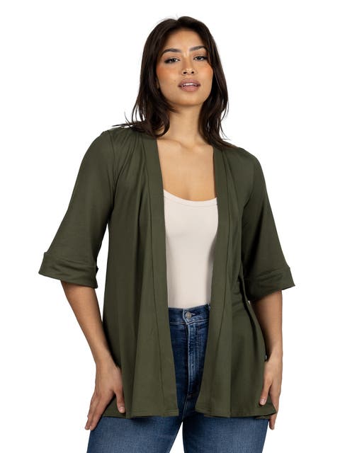 Open Front Elbow Length Sleeve Cardigan