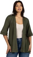 24seven Comfort Apparel Open Front Elbow Length Sleeve Cardigan