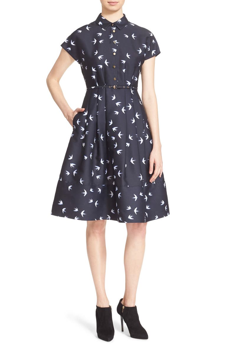 swallow print shirtdress, Main, color, RICH NAVY