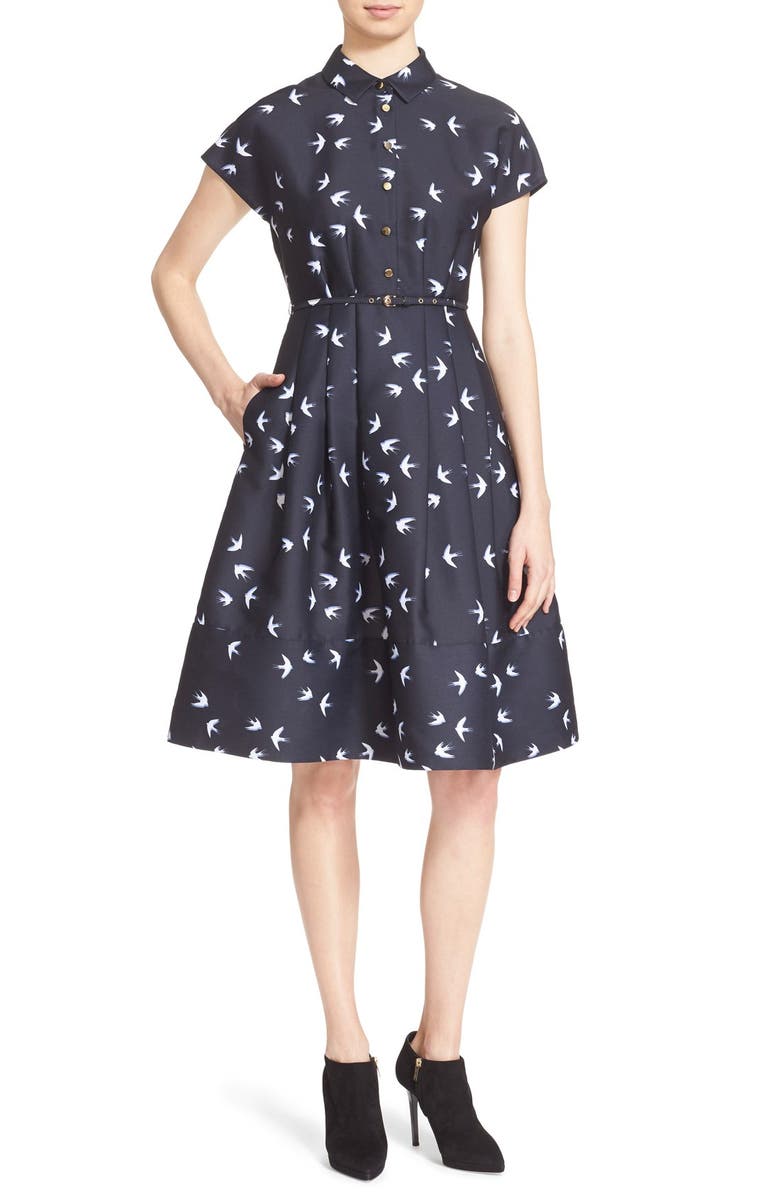 Kate Spade New York swallow print shirtdress, Main, color,
