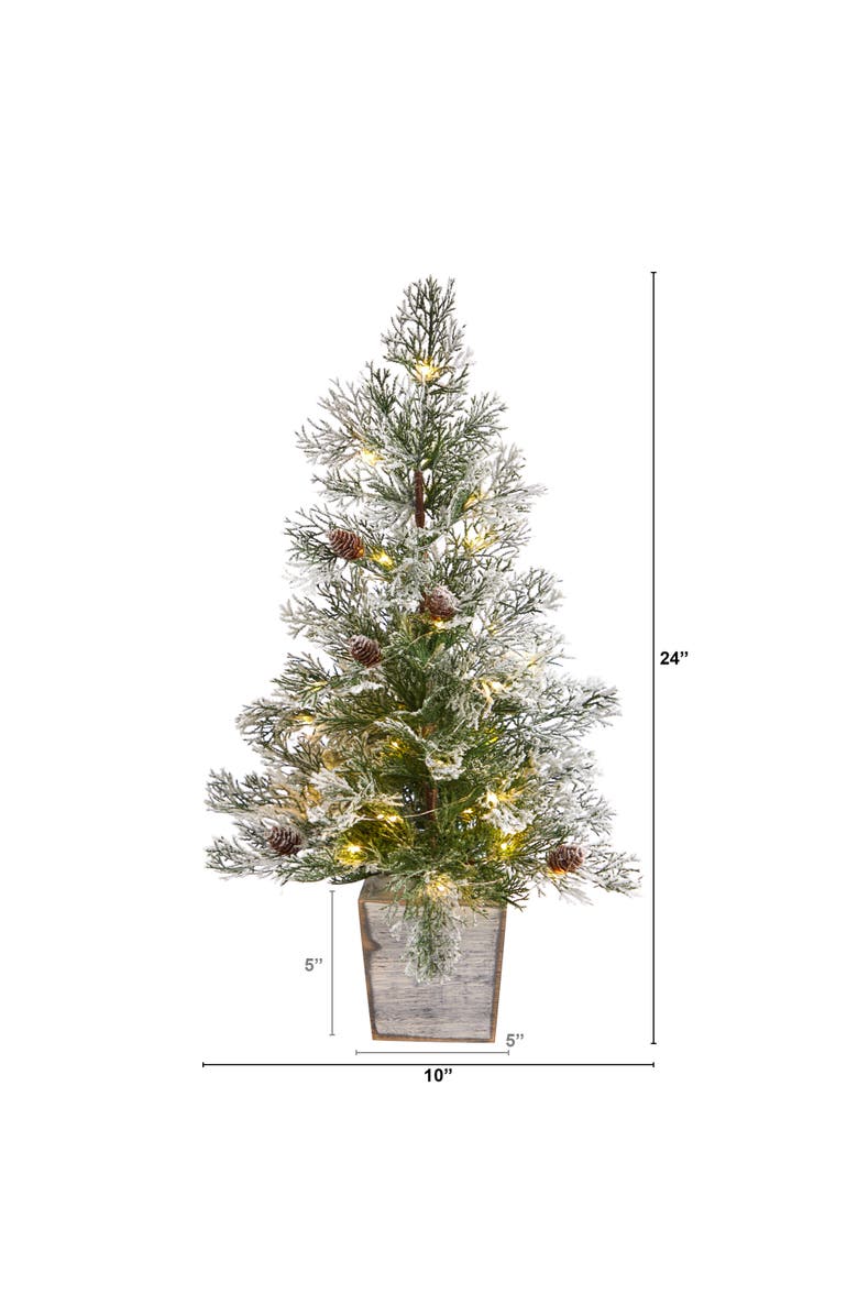 NEARLY NATURAL 2-ft Frosted Pre-Lit Artificial Christmas Tree with Pinecones in Decorative Planter, Alternate, color, Green
