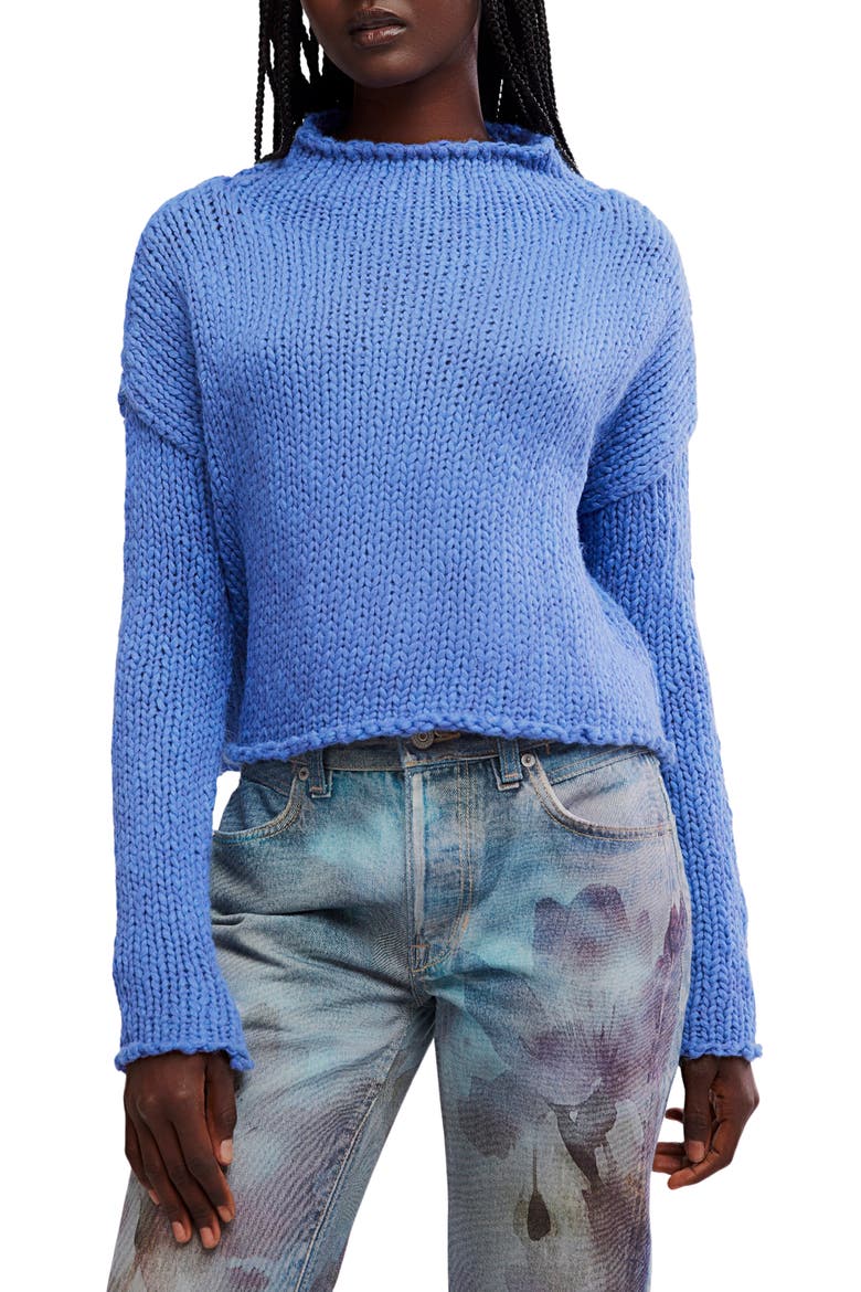 Opal Roll Neck Crop Sweater, Main, color, PERI BLUE
