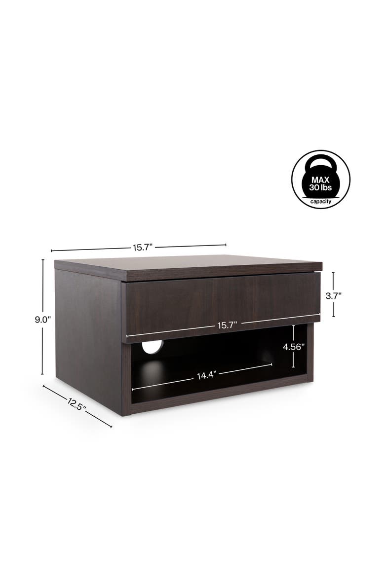 Ettore Modern Floating Nightstand, Wall-Mounted Bedside Table with 1-Drawer Open Cubby Storage Space for Bedroom, Alternate, color, Black