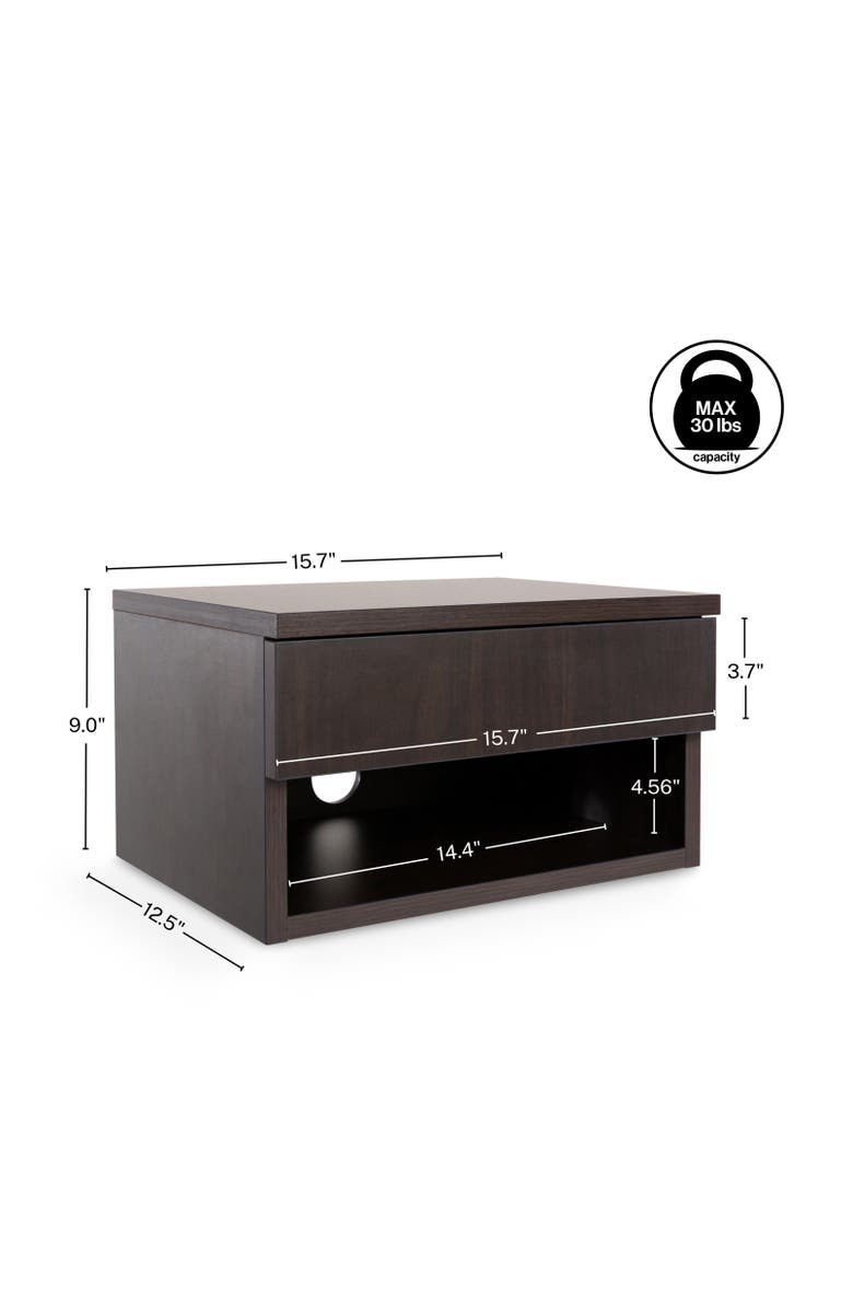 JONATHAN Y Ettore Mid-Century Modern Floating Wall Mounted Nightstand with Soft-Close Drawer and Cable Hole, Alternate, color, Black