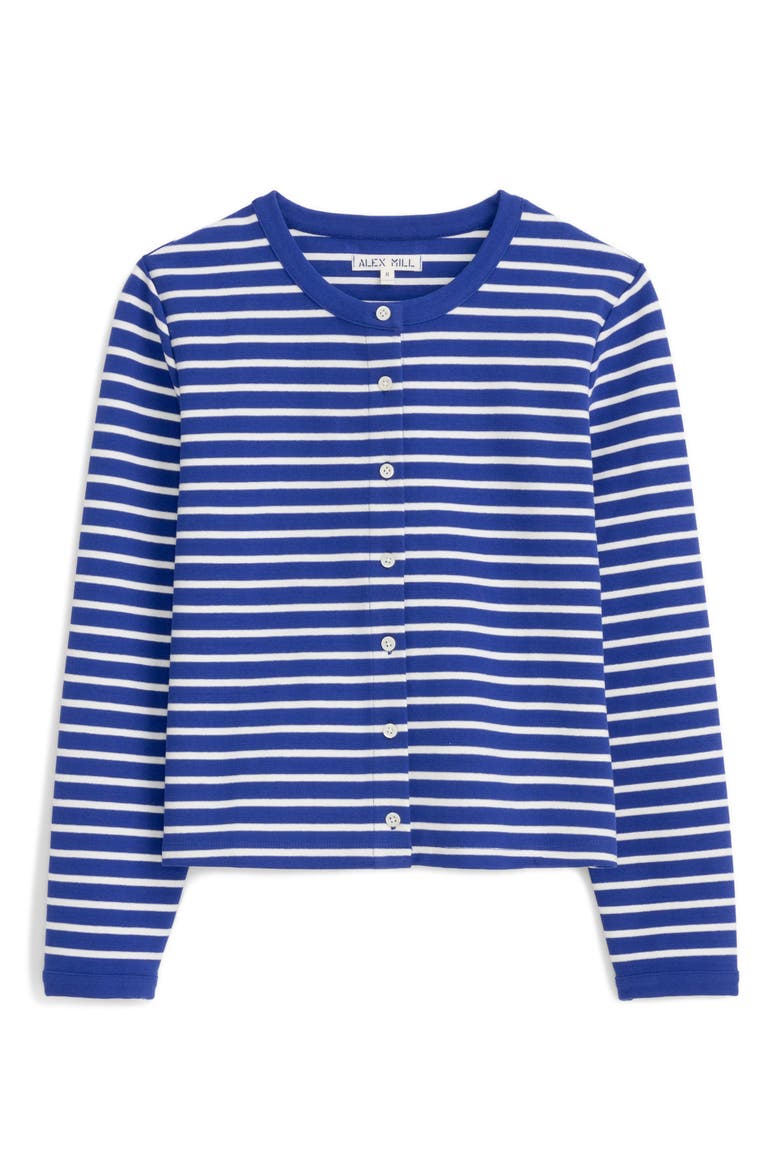 Coco Stripe Crewneck Cardigan, Alternate, color, BLUE / IVORY