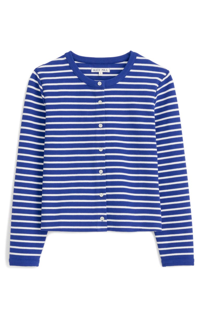 Alex Mill Coco Stripe Crewneck Cardigan, Alternate, color, Blue / Ivory