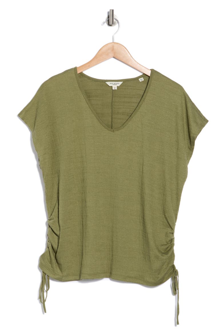 V-Neck Side Cinched Top, Alternate, color, SAGE
