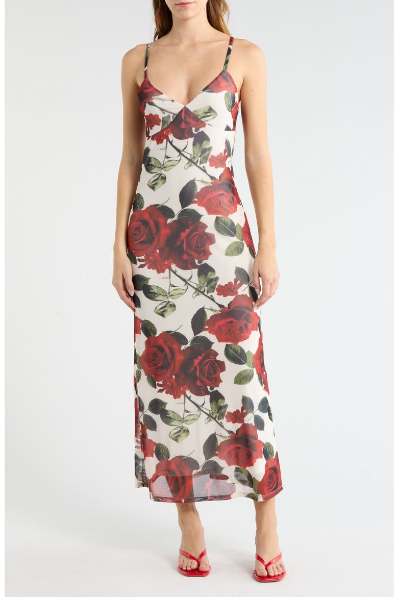 Floral Mesh Maxi Slipdress, Main, color, CREAM/RED