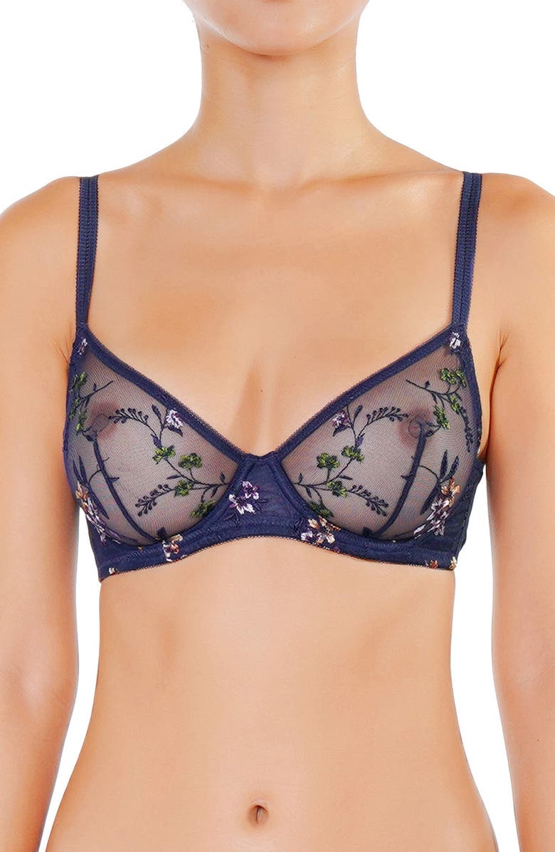 Huit Insouciante Embroidered Underwire Bra, Main, color, Marine