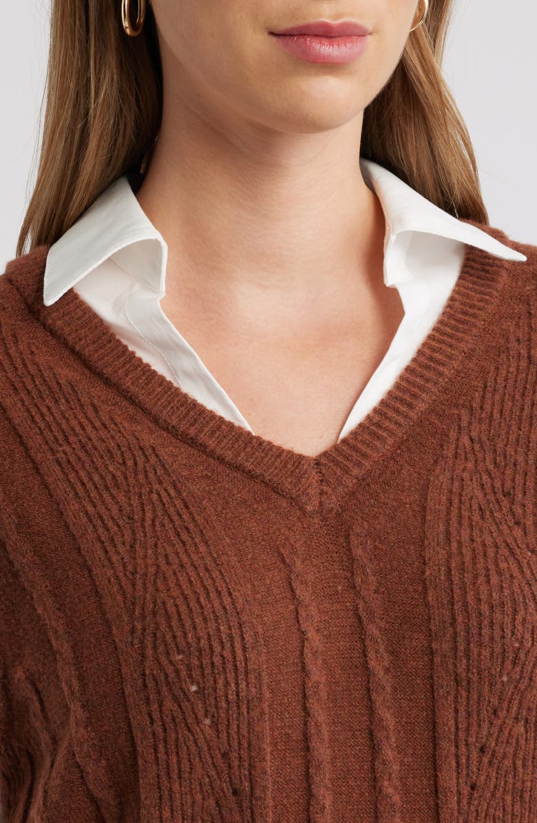 Wit & Wisdom Mixed Media Elbow Sleeve Shirt & Sweater Vest, Alternate, color, Copper/ Off White