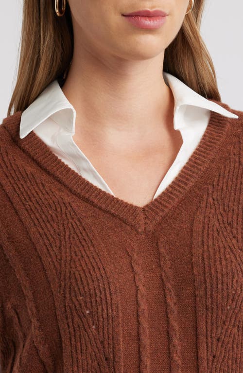 Wit & Wisdom Mixed Media Elbow Sleeve Shirt & Sweater Vest In Brown