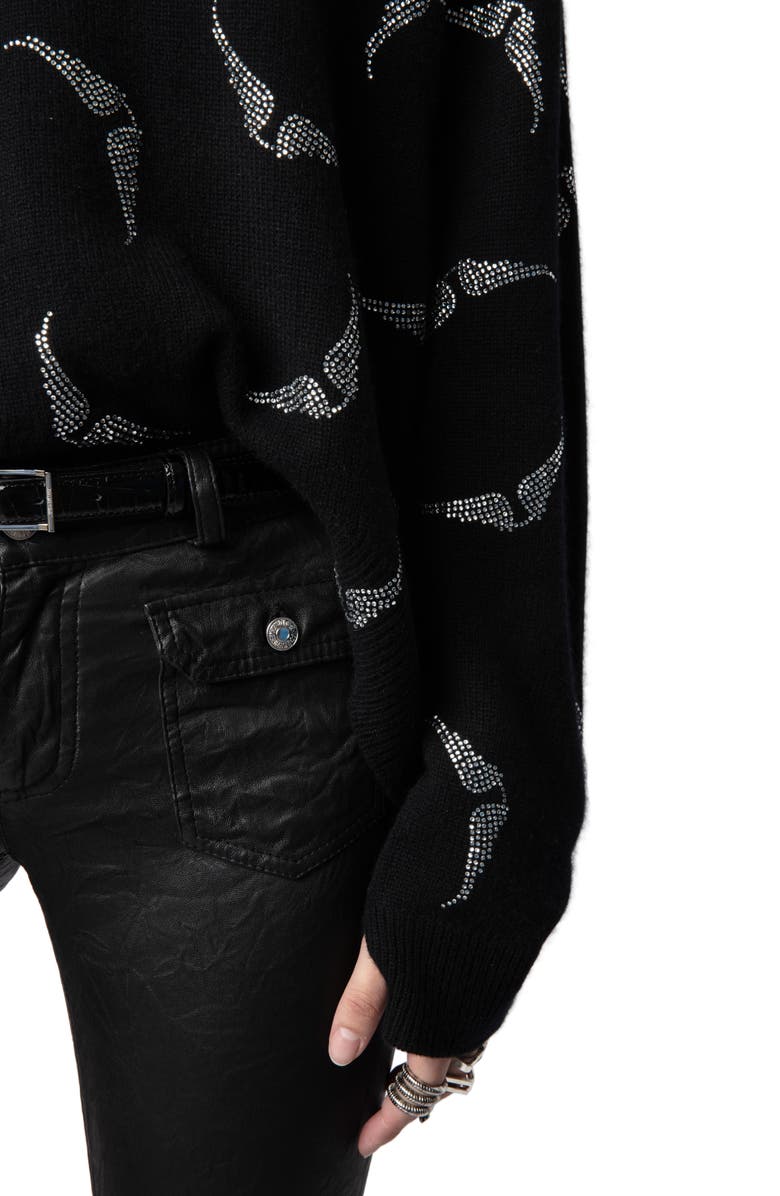 Zadig & Voltaire Markus Strass Wings Cashmere Sweater, Alternate, color, 
