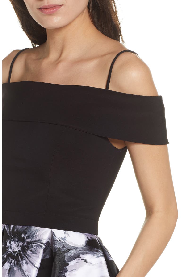 Cold Shoulder Fit & Flare Dress, Alternate, color, BLACK/ WHITE