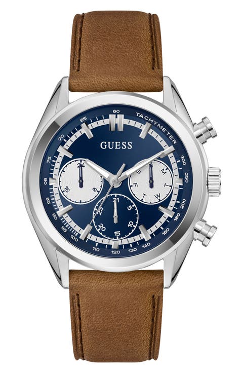 Dawson Chronograph Leather Strap Watch, 44mm