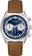 GUESS Dawson Chronograph Leather Strap Watch, 44mm