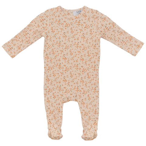 Boy Floral Cotton Rib Long Sleeve Snap Back Romper