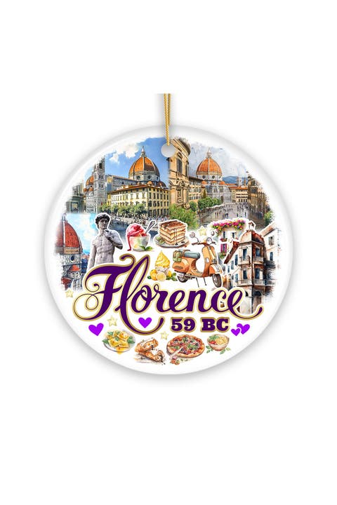 Florence Illustrated Scenery Round Ceramic Ornament