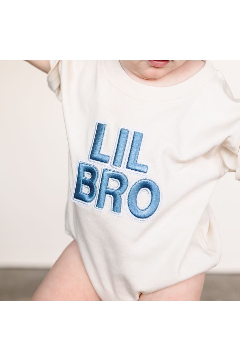 Lil Bro Embroidered Patch Short Sleeve Romper, Alternate, color, Natural