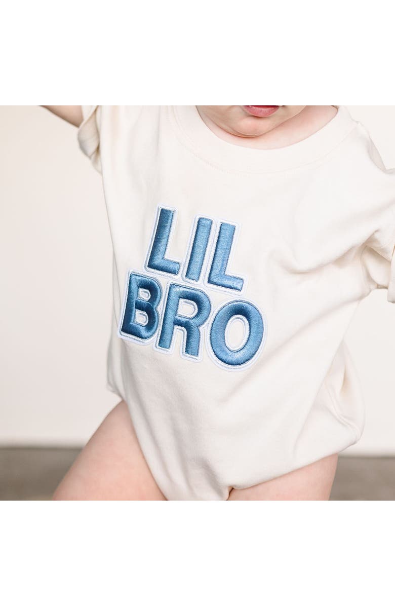 Sweet Wink Lil Bro Embroidered Patch Short Sleeve Romper, Alternate, color, Natural