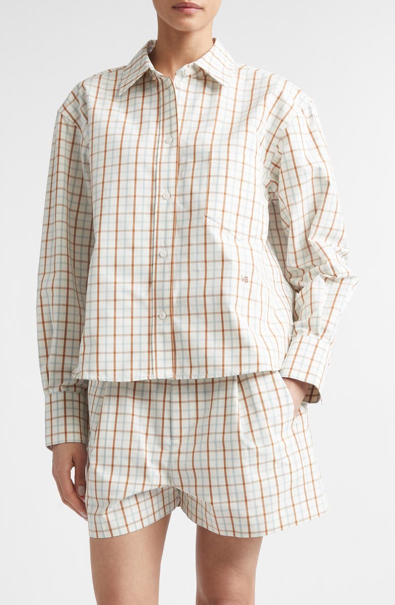 Victoria Beckham Ellys Check Cotton Poplin Button-Up Shirt, Main, color, Multi / White Check