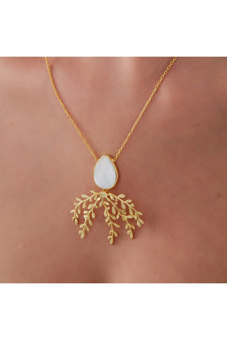 Mother Of Pearl Olive Branch Sterling Silver Necklace, Alternate, color, Gold