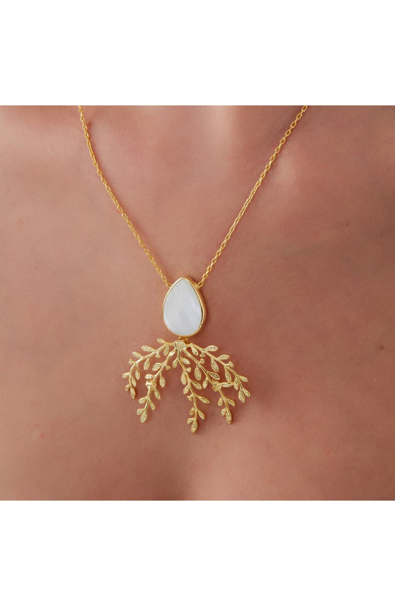 Spero London Mother Of Pearl Olive Branch Sterling Silver Necklace, Alternate, color, Gold