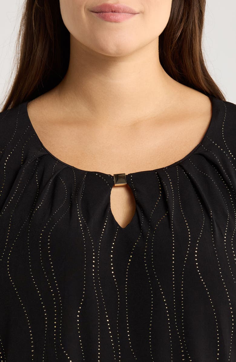 KASPER Rhinestone Keyhole Top, Alternate, color, Black/ Gold