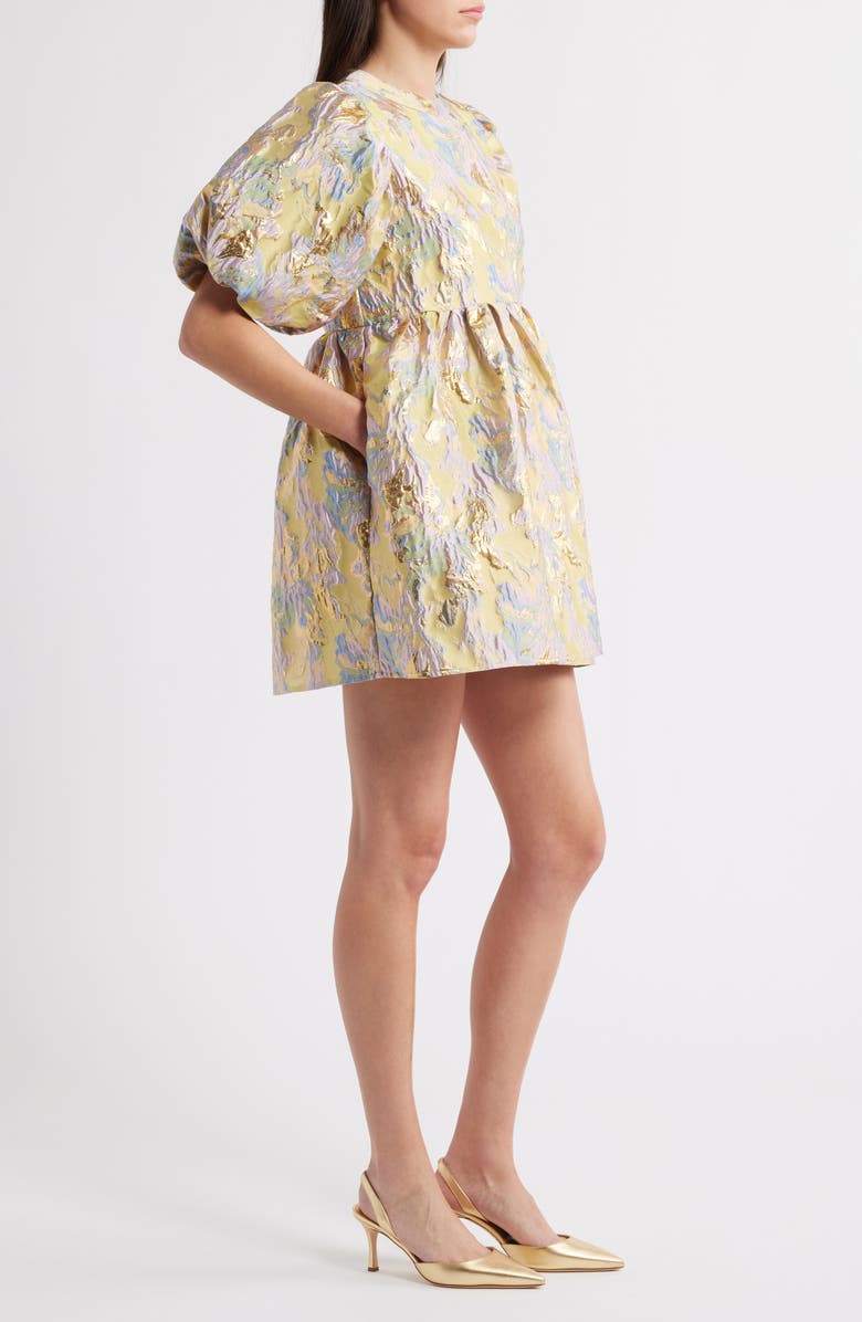Sister Jane Meri Puff Sleeve Metallic Jacquard Minidress, Alternate, color, Yellow