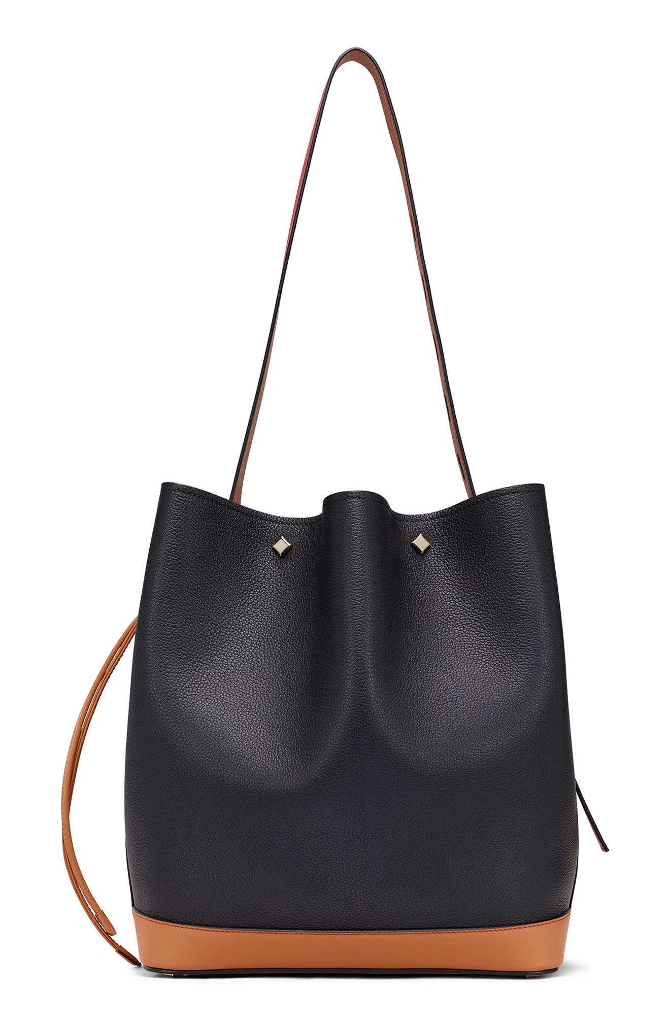 Medium Milano Leather Bucket Bag, Alternate, color, BLACK