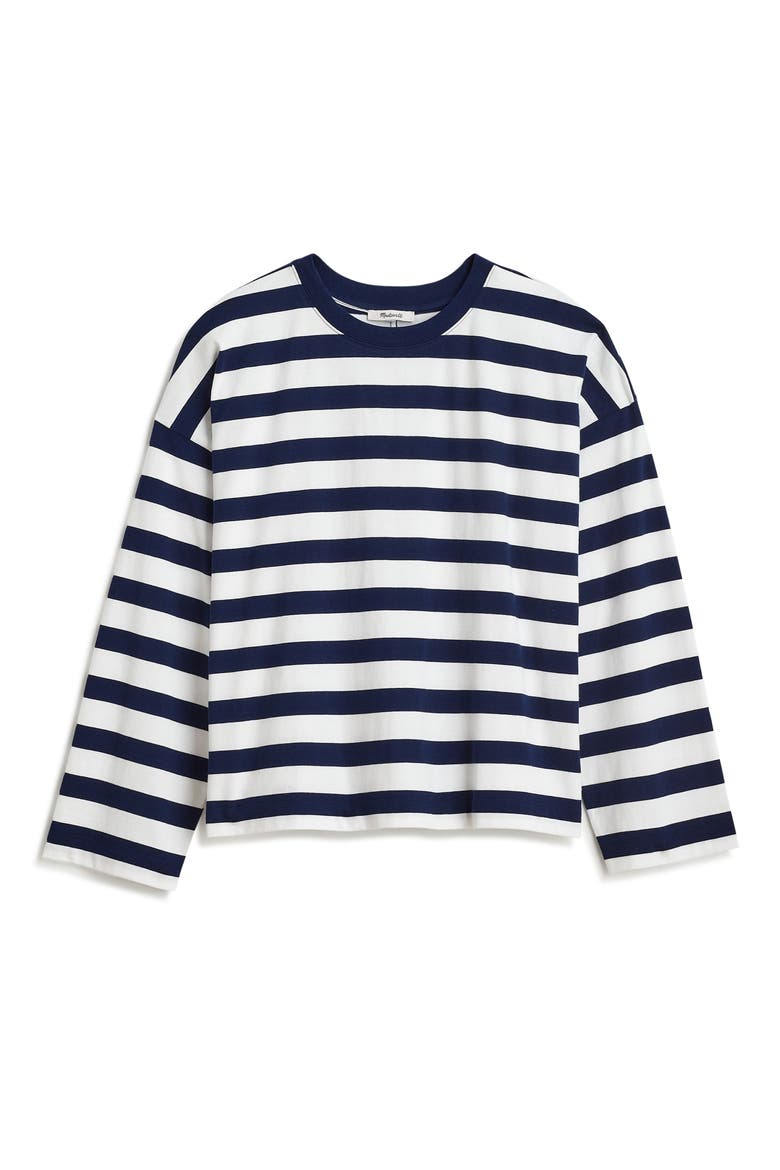Stripe Oversize Long Sleeve Crewneck T-Shirt, Main, color, DEEP COBALT