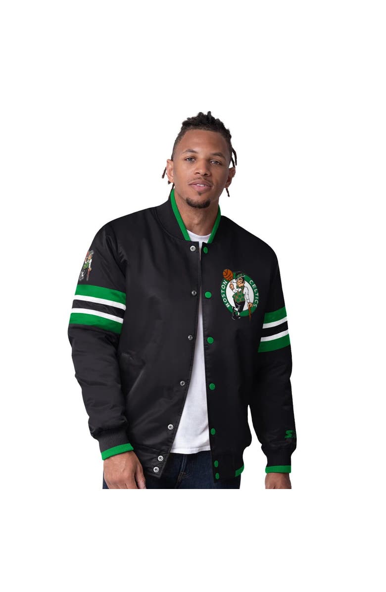 STARTER Men's Starter Black Boston Celtics Scout Varsity Satin Full-Snap Jacket, Main, color, 