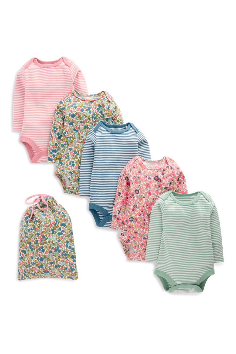 5-Pack Assorted Long Sleeve Cotton Bodysuits, Main, color, MULTI FLORAL STRIPES