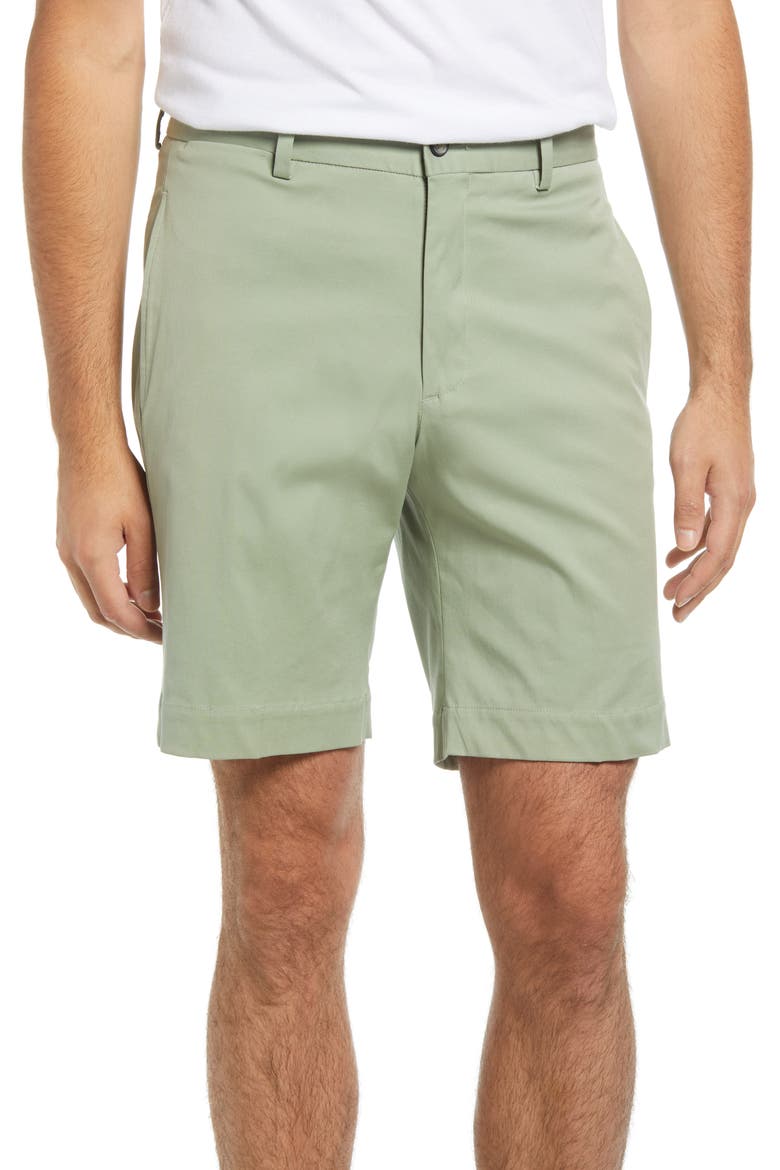 Charleston Khaki Flat Front Stretch Poplin Shorts, Main, color, SAGE
