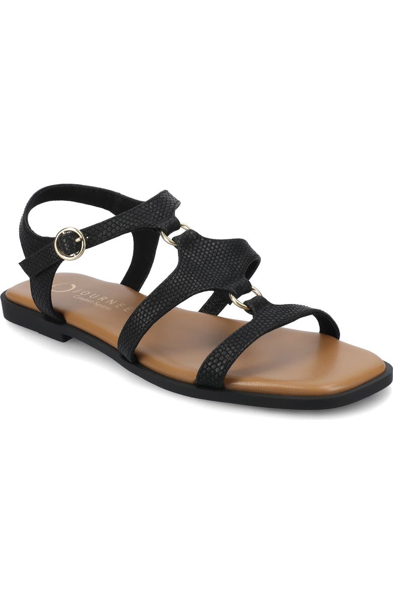 Journee Collection Briley Flat Sandal, Main, color, Black Lizard